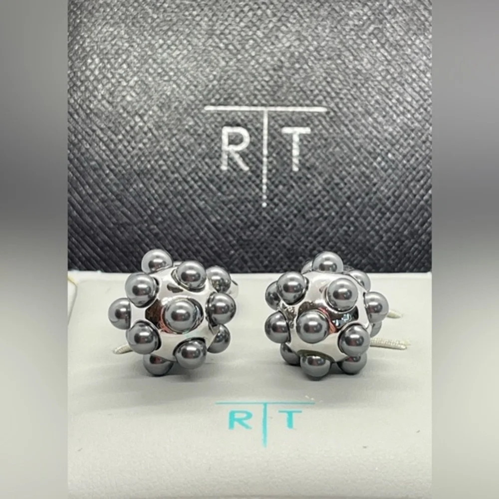 R|T by Robert Tateossian Cufflinks; Blue / Silver Pearl Cufflinks.  New in Box